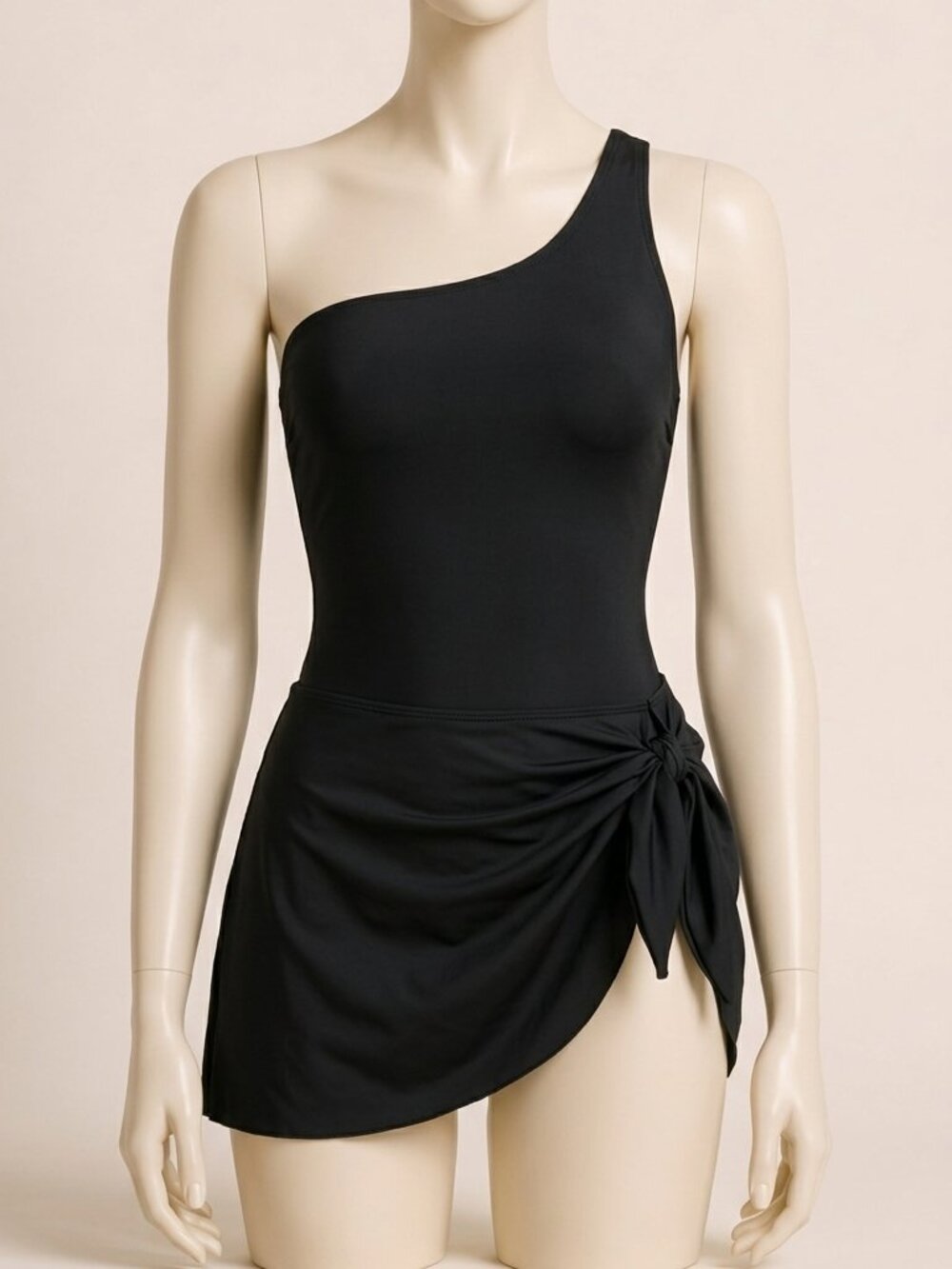 Tempt Me Black One Shoulder Swim Dress One Piece Swimsuit L New